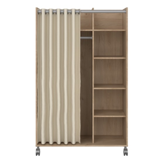 Jackson Hickory Oak Uppsala Open Movable Wardrobe Unit with Beige Textile Curtains and Wheels